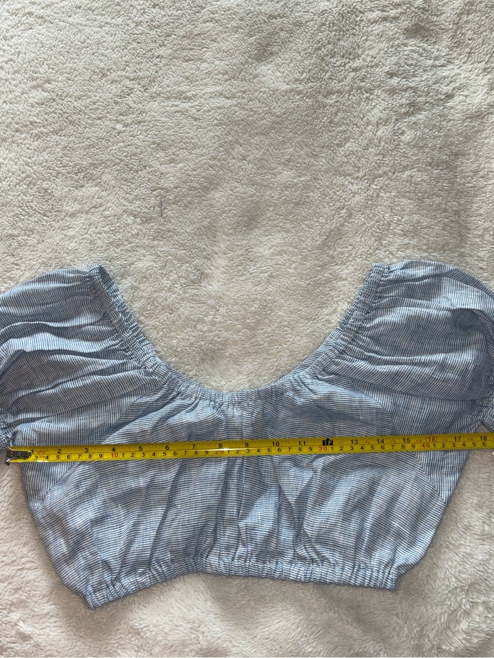 Mara Hoffman Swim Blue Striped Hemp Off-shoulder Puff Sleeve Bandeau Top - Picture 6 of 7